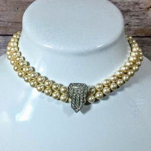Vintage Choker Simulated Pearl & Rhinestones